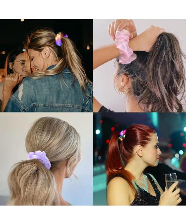 24PCS LED Light Up Hair Scrunchies for Women & Girls - Colorful Yarn Elastic Bands for Glow in the Dark Hair Accessories - Perfect for Halloween & Neon Party - Includes Storage Bag - Buy Online on GoSupps.com