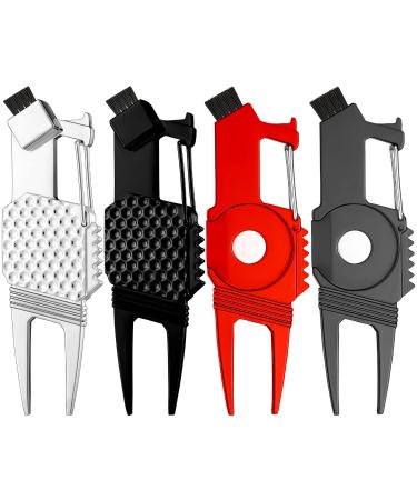 4 Pieces Golf Divot Repair Tool Golf Club Scrub Brush 5 in 1 Multipurpose Golf Tool Magnetic Ball Marker Golf Club Holder Groove Cleaner Waist Clip for Golf Accessory Tool Men Women Outdoor Sports