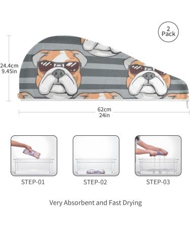 Bulldog Striped Hair Towel 2 Pack - Super Absorbent Quick Dry Turbans for Women & Girls | International Shipping - Buy Online on GoSupps.com