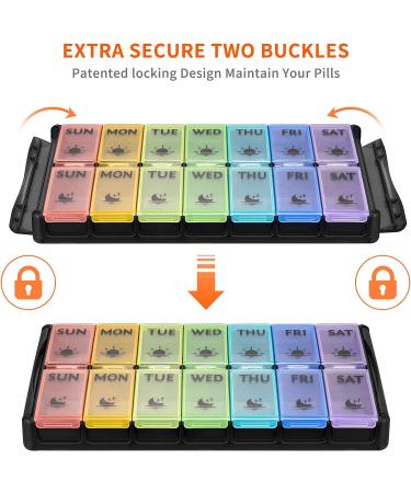 Extra Large Pill Organizer - 2 Times a Day AM PM Easy Fill - 7 Day Pill Box for Vitamins/Supplements - FGcase Rainbow Black - Buy Online on GoSupps.com