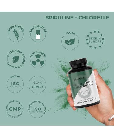 Bamboo Labs - Spirulina and Chlorella Vegan Food Supplements 180 capsules of 1800 mg promote the daily immune system muscle recovery and offer a Satiety effect - Buy Online on GoSupps.com