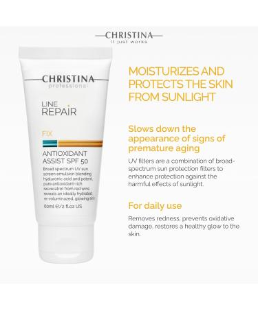 Buy Christina Line Repair Fix Antioxidant SPF 50 Sunscreen - 60 ml | Broad Spectrum UVA/UVB Protection with Hyaluronic Acid & Resveratrol - Shop Internationally - Buy Online on GoSupps.com