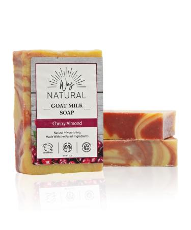 Way Natural Goat Milk Soap  Cherry Almond - Moisturizing  Nourishing  Gentle Body Soap Bars - Artisan  Natural Bar Soap for Women and Men - Cruelty Free Goat Soap - Handmade Organic Soap Bar  Goats Milk Soap Made in USA ...