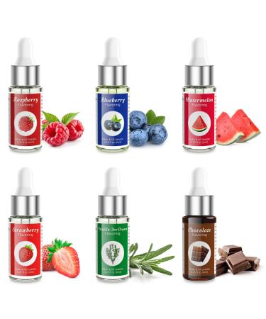 Nomeca Food Flavoring Oil, Fruit Vanilla Cream Chocolate Strawberry Candy Flavors for Baking, Cooking and Lip Gloss Making - Water & Oil Soluble - .2 Fl Oz (6 ml) Bottles with Dropper (Pack of 6) 6 Flavors