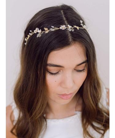 SWEETV Handmade Wedding Headband Flower-Leaf Bridal Headpiece - Gold Hair Accessories for Brides - Buy Online on GoSupps.com