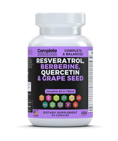 Complete Formulations Resveratrol Supplement with Quercetin Berberine Grape Seed Extract & Polyphenol Blend for Skin Health Immune Support & Antioxidant Boost