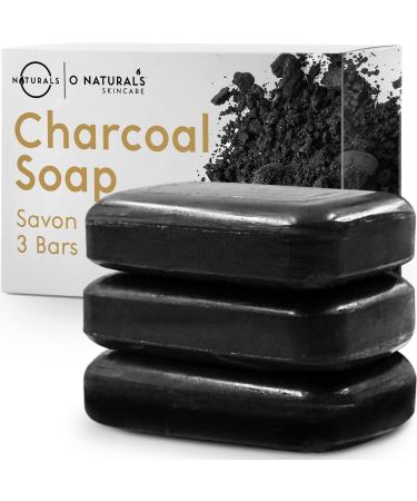 O Naturals 3 Pack Activated Charcoal Black Bar Soap Peppermint Oil Detoxifying Face Body Hand Soap Organic Shea Butter Vegan 100% Natural Soap for Men & Women 12oz Total Activated Charcoal Soap 4 Ounce (Pack of 3)