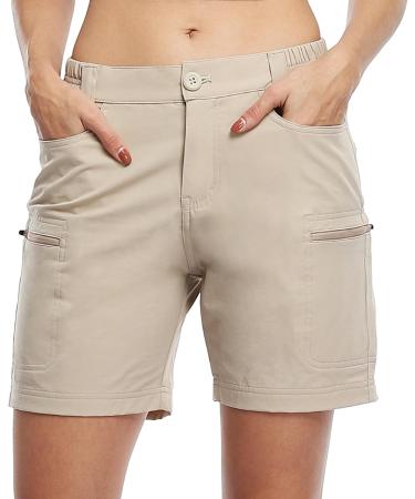 Willit Women's Lightweight Waterproof Hiking Cargo Shorts - Quick-Drying Breathable Active Summer Shorts in Khaki - Buy Online on GoSupps.com
