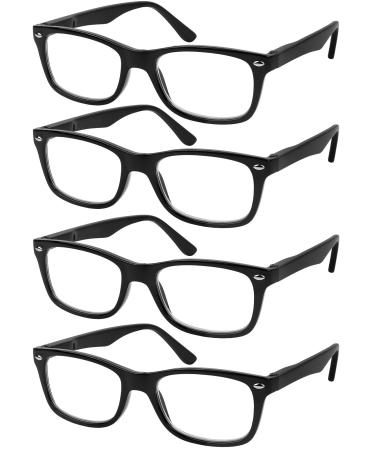 Success Eyewear Reading Glasses Set of 4 Black Quality Readers Spring Hinge Glasses for Reading for Men and Women Set of 4 Shiny Black 1.5 x