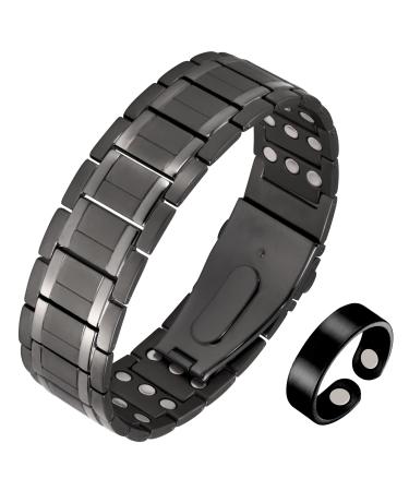 Jecanori 3X Ultra Strength Titanium Magnetic Bracelet for Men.Folding Buckle Men's Bracelet with 57 Magnets(3500 Gauss).Adjustable Magnetic Wristband Brazaletes with Free Removal Tool and Gift Box Titanium-gray