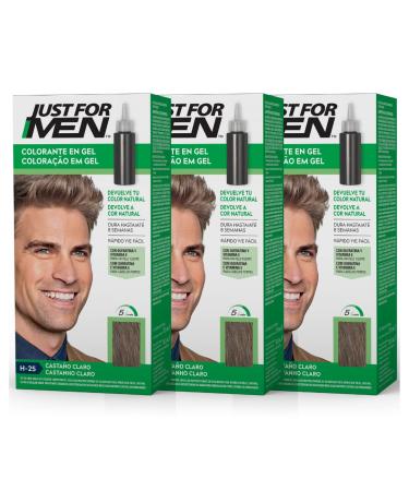 Just for men Just For Men Hair Gel Dye for Men Covers Only Grey Hair Restores Original Color for Natural Look Light Brown Color H25 (Pack of 3)