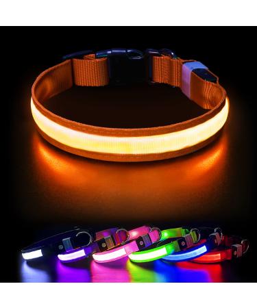 Luminous collar dog Charging dog collar luminous waterproof 7 color change adjustable LED light collar dogs for small medium large dogs for night safety orange-s s (28-40cm/11-15.7inch) 2022-orange