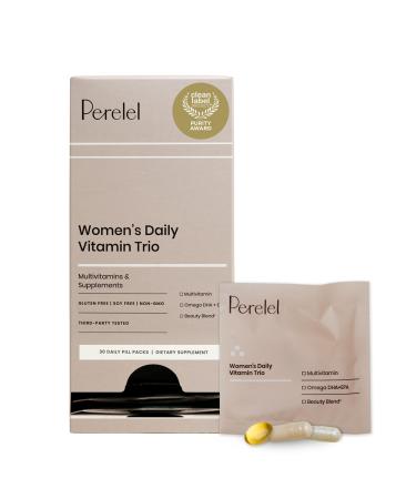 Perelel Womens Daily Vitamin Trio Multivitamin Omega 3 Dha + EPA & Beauty Blend Supplements for Nutrient Support & Overall Wellness Soy Dairy & Gluten Free Non GMO Formula 30 Daily Pill Packs