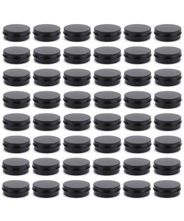 Foraineam 48 Pack 2 oz Round Lip Balm Tin Cans - Aluminum Cosmetic Sample Containers with Screw Lid - Matte Black Metal Empty Tins Storage Travel Tin Jars