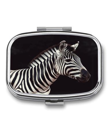 Pill Box Animal Zebra Print 2 Compartment Medicine Pill Case Pill Organizer Decorative Metal Portable Pill Box for Pocket Or Purse