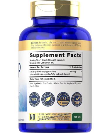 Carlyle 5-HTP 100mg - 240 Capsules | Non-GMO & Gluten-Free | Enhance Mood & Sleep | International Shipping Available - Buy Online on GoSupps.com