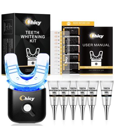CHICY Teeth Whitening Kit with LED Light,Cooperate with New 35% Carbamide Peroxide Teeth Whitening Gel(6) 5ml,Built-in 10 Minute Timer Restores Your Gleaming White Smile Black7