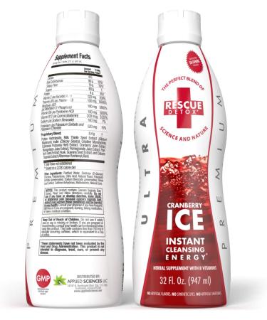 Rescue Detox ICE Cranberry 17oz | 90 Min Rescue Cleanse - B Vitamins - Stevia Sweetened | 5 Hour Results | 1 Pack - Buy Online on GoSupps.com