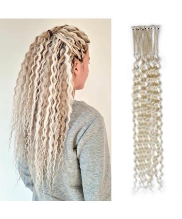 24inch Single Ended Wavy Dreadlock Extensions  10 Pcs Thin Synthetic Blonde Dreads for White Women 24-SE (10 Dreads) 613 Blonde