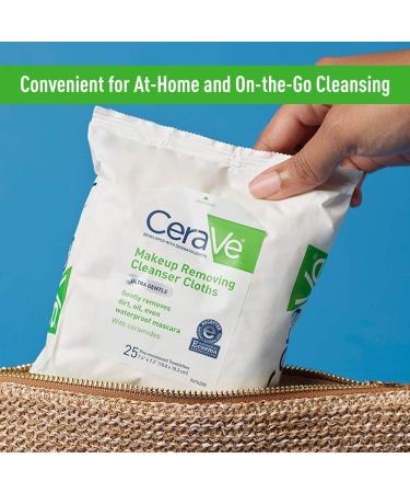CeraVe Gentle Makeup Remover Cloths - 25 Ultra Soft Pre-Moistened Towelettes - Buy Online on GoSupps.com