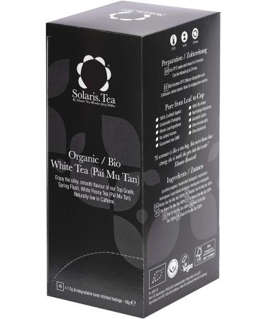 Organic White Tea (Pai Mu Tan) by Solaris Tea | 100% Whole Leaf, Certified Vegan | 40 Biodegradable Teabags | 60g (40 Count) - Buy Online on GoSupps.com