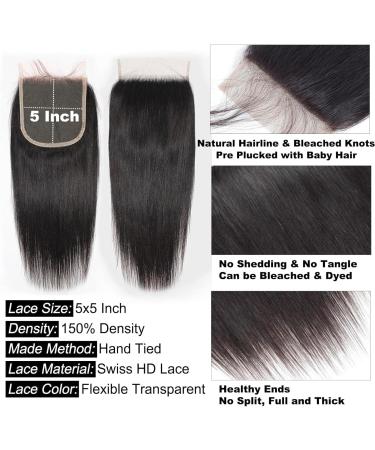 5x5 Closure Human Hair Straight Hd Transparent Free Part With Baby Hair Deep Part Only Brazilian Pre Plucked 5 By 5 Premium Silk Unprocessed Virgin Human Hair Natural Color 8 Inch 8 inch 55ST-Natural Color - Buy Online on GoSupps.com