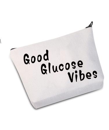 JXGZSO Diabetic Supply Bag Type 1 Diabetes Awareness Gift Good Glucose Vibes Cosmetic Bag (Good Glucose Vibes White)