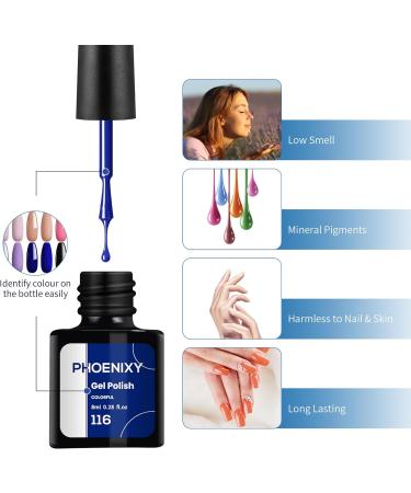 Phoenixy 12 Colors Gel Nail Kit with UV Lamp | Navy Blue & Pale Pink Series | Soak Off Gel Polish Set for Women - Buy Online on GoSupps.com