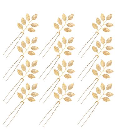 inSowni 12 Pieces Decorative Bridal Wedding Party Prom U-Shaped Gold Metal Eucalyptus Leaf Hair Pins Headpieces Hair Accessories for Brides Bridesmaids Women Girls