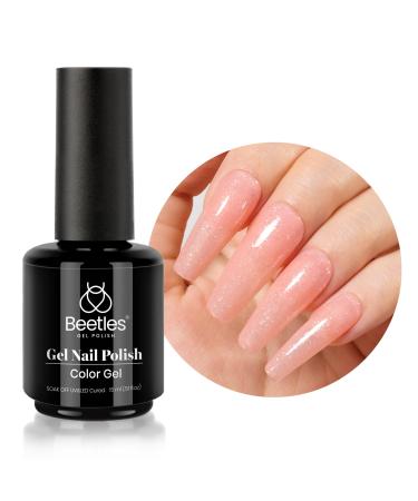 Beetles Gel Polish Nude Pink Glitter Gel Nail Polish 15ml 0.5oz Delicate Ballet Gel Polish Soak Off UV Led Light Nail Gel Nail Art DIY Salon Home Manicure Gift for Girl Women C-Nude Pink