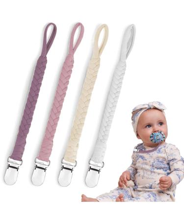 IOSPKKIO 4-pack pacifier holder for boys and girls unisex design universal handmade braided cable clamp easy to use (purple)