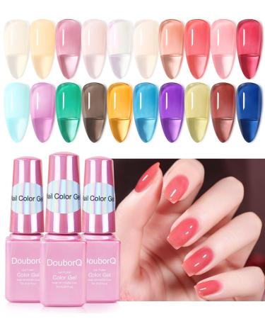 DouborQ 20 Bottles Translucent Crystal Jelly Gel Nail Polish Set - 7ml UV Soak Off LED Gel Manicure Kit in 20 Colors - Buy Online on GoSupps.com