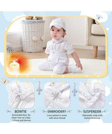 Booulfi Baby Boy's 5 Pcs Christening Baptism Outfit Set | Long Sleeve Suit 0-3 Months White - Buy Online on GoSupps.com