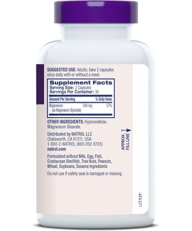 Natrol Magnesium Glycinate Supplements 240 mg - High Absorption - Calm Magnesium Glycinate for Sleep - 60 Capsules 30 Day Supply 60 Count (Pack of 1) - Buy Online on GoSupps.com
