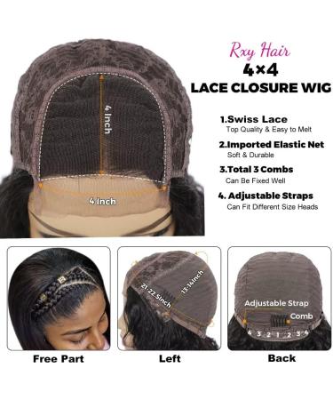 RXY 180 Density 4x4 Straight Lace Closure Human Hair Wig 22 Inch - Pre Plucked with Baby Hair for Black Women - Natural Black Color - Buy Online on GoSupps.com