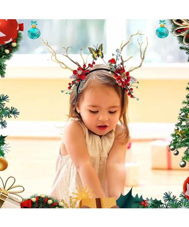 Christmas Headband Christmas Reindeer Antlers Headband Flower Crown Hair Hoops with Artificial Pine Cones Red Berry Elk Deer Headwear Animal Horns Hairband for Women Girls Party Costume Supplies - Buy Online on GoSupps.com