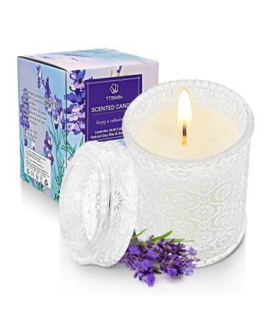 TTRWIN Lavender Scented Candle in Glass Jar 200g Natural Soy Wax Candles 50h Long Lasting Burning Aromatherapy Gift for Women Home Scented for Christmas Valentine's Day