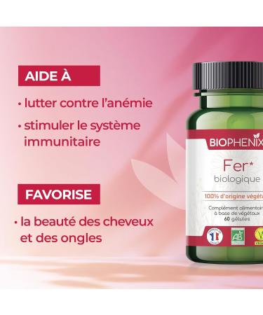 Bioph nix Iron 60 Capsules - 100% Natural Organic Food Supplement Based on Plants - 14 Milligrams of Iron Element per Pr - Buy Online on GoSupps.com