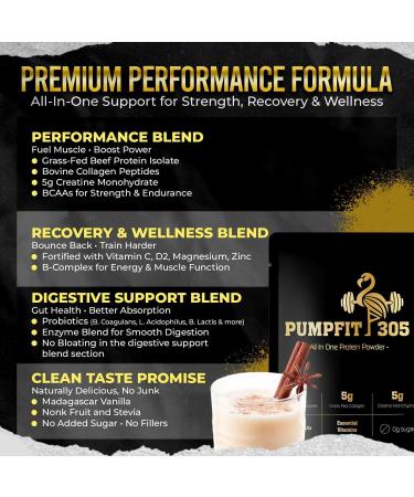 PUMPFIT305 ALL-in-ONE Grass Fed Beef Protein Isolate-41g Protein + 5g Collagen + 5g Creatine Monohydrate + 4g BCAAs Probiotics NO Bloat Muscle Recovery Post Workout Recovery - Vanilla 15 Servings - Buy Online on GoSupps.com