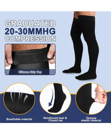 Men's Black Thigh High Compression Socks 20-30 mmHg for Swelling | Compression Stockings - Buy Online on GoSupps.com