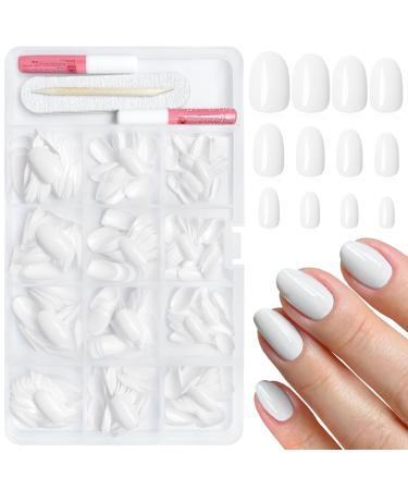 360Pcs Short Press on Nails Glossy Short Oval Fake Nails White Acrylic Press on Nail Oval Press on False Nails with Glue and 5 Sheets Jelly Tabs for Women Girls Fingernails Artificial