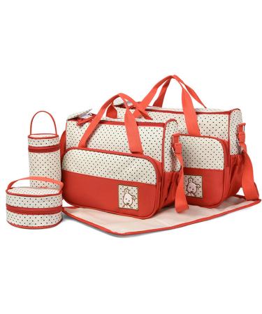 KMRLOFIY 5 Set Baby diaper bag Baby bag Mama wrapping bags handbag shoulder bag bottle holder with diaper pad for travel baby wrap pockets red