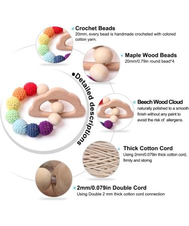 Beech Wooden Teething Toys 4 Pack - Natural Baby Chewable Wood Teethers Set for Soothing Relief - Toddler Gift Jewelry Cloud Cat Star Bird - Buy Online on GoSupps.com