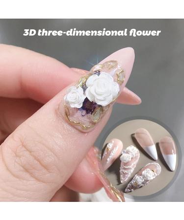 3D Flower Nail Charms 200 Pcs White Acrylic Camellia Rose Flower Nail Art Charms Nail Rhinestones Gems Nail Accessories for DIY Nail Art Design Jewelry Making (White) - Buy Online on GoSupps.com