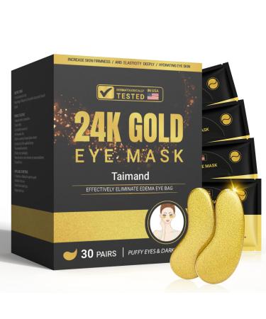 Taimand Under Eye Patches(30 Pairs) 24K Gold Under Eye Mask for Puffy Eyes Dark Circles Eye Bags Wrinkles with Collagen Relieve Pressure and Reduce Wrinkles Revitalize and Refresh Your Skin
