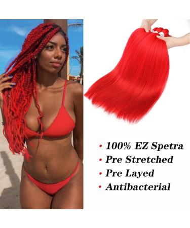 SOKU Red Pre Stretched Braiding Hair 24 Long - 4 Packs Synthetic Fiber Crochet Twist Braids | Soft Yaki Straight Texture - Red Color - Buy Online on GoSupps.com