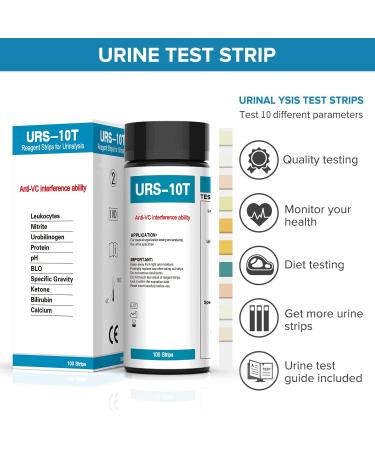 URS 10-in-1 Urine Test Strips - UTI & Ketosis Testing for pH, Protein, Kidney & Liver Function - 100 CT - Buy Online on GoSupps.com