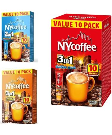 NYCoffee 3 in 1 sachets & NYCoffee 2 in 1|3 Flavours Instant Coffee- Salted Caramel White Coffee With Sugar & White Coffee Bundled with Temas Store Coffee Stirrers |30 Sachets| Add Hot Water & Stir - Buy Online on GoSupps.com