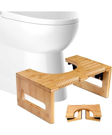 Bamboo 7-Inch Height Toilet Stool, Foldable and No-Slip Toilet Potty Stool with Foot Massager for The Bathroom, Portable Toilet Squatting Stool for Adults and Kids