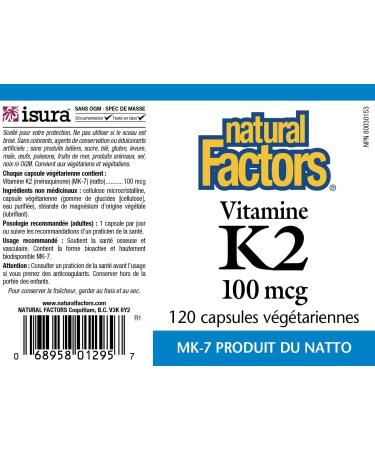 Natural Factors Vitamin K2 100 mcg 120 Vegetarian Capsules - Buy Online on GoSupps.com